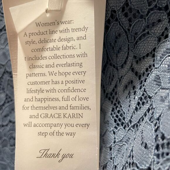 GRACE KARIN Women Loose Chiffon & Lace Dress Bridesmaid Cocktail Blue Gray Sz L - Picture 4 of 8